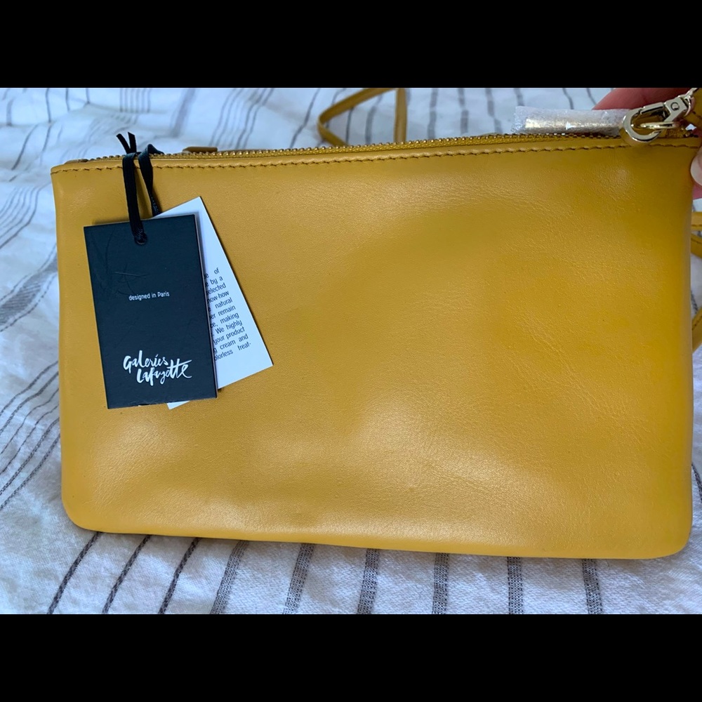 Mustard yellow genuine leather cross body purse